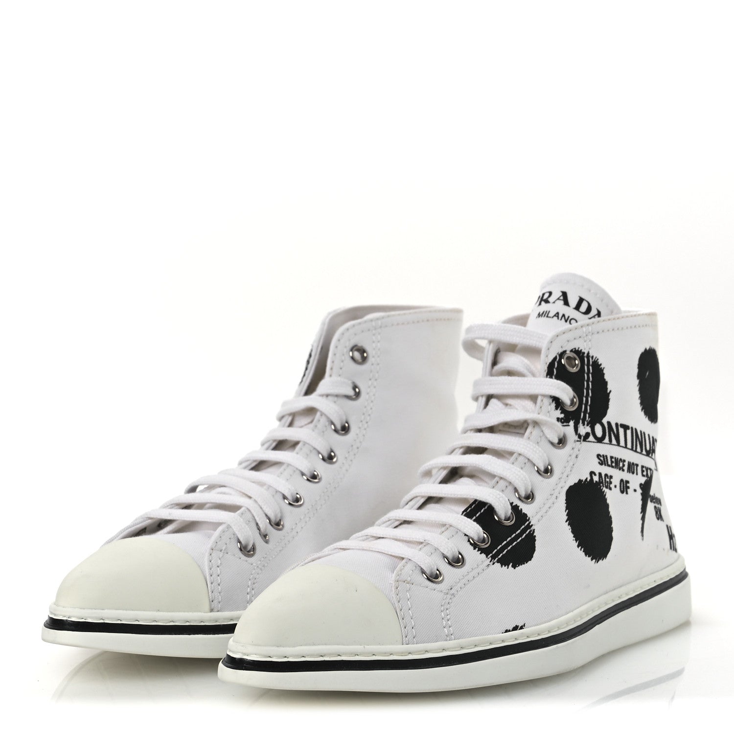 Prada Canvas Polka Dot Point Toe High Top Sneakers 37 White Black 4 of 11