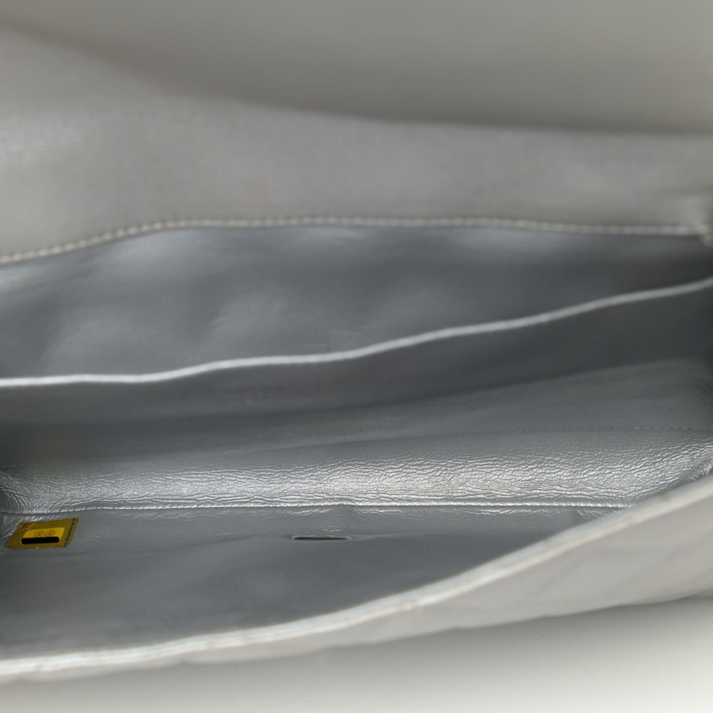 Metallic Lambskin Quilted Clutch With Chain Flap Grey