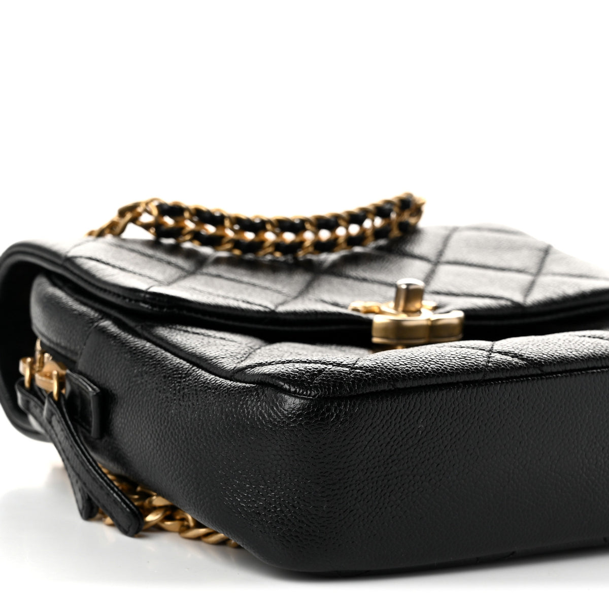 Shiny Caviar Quilted Chain Melody Backpack Black