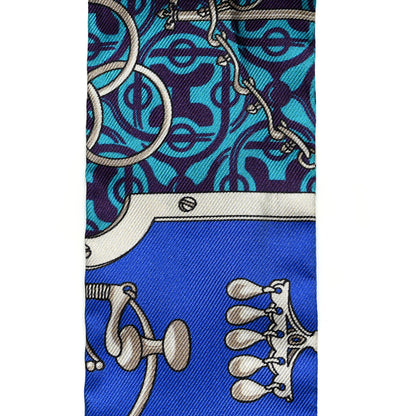 Hermes Silk Mors Et Gourmettes Remix Twilly Bleu Roy Turquoise Prune 5 of 6