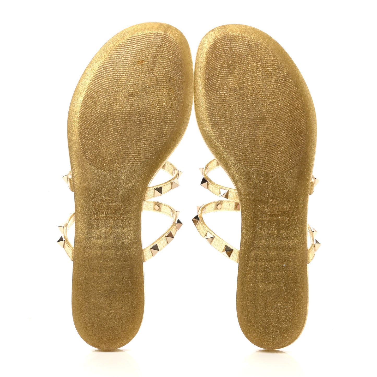 PVC Jelly Glitter Rockstud Caged Flat Thong Sandals 40 Oro