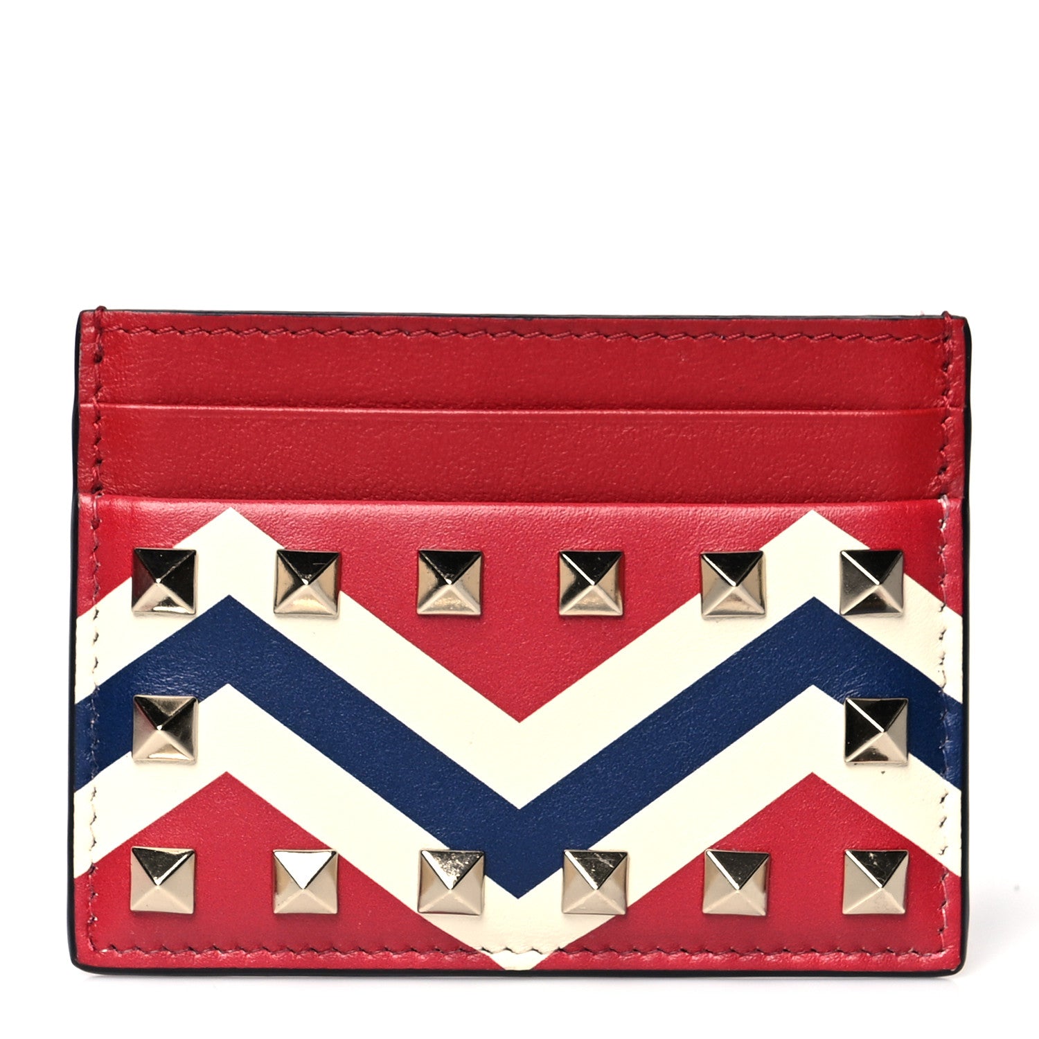 Valentino Garavani Vitello Zig Zag Print Rockstud Card Holder Blue Red 1 of 8