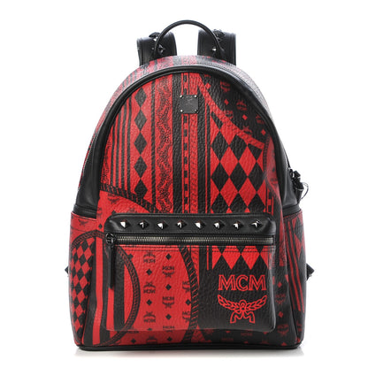 MCM Visetos Studded Baroque Print Stark Backpack Black Ruby Red 1 of 12