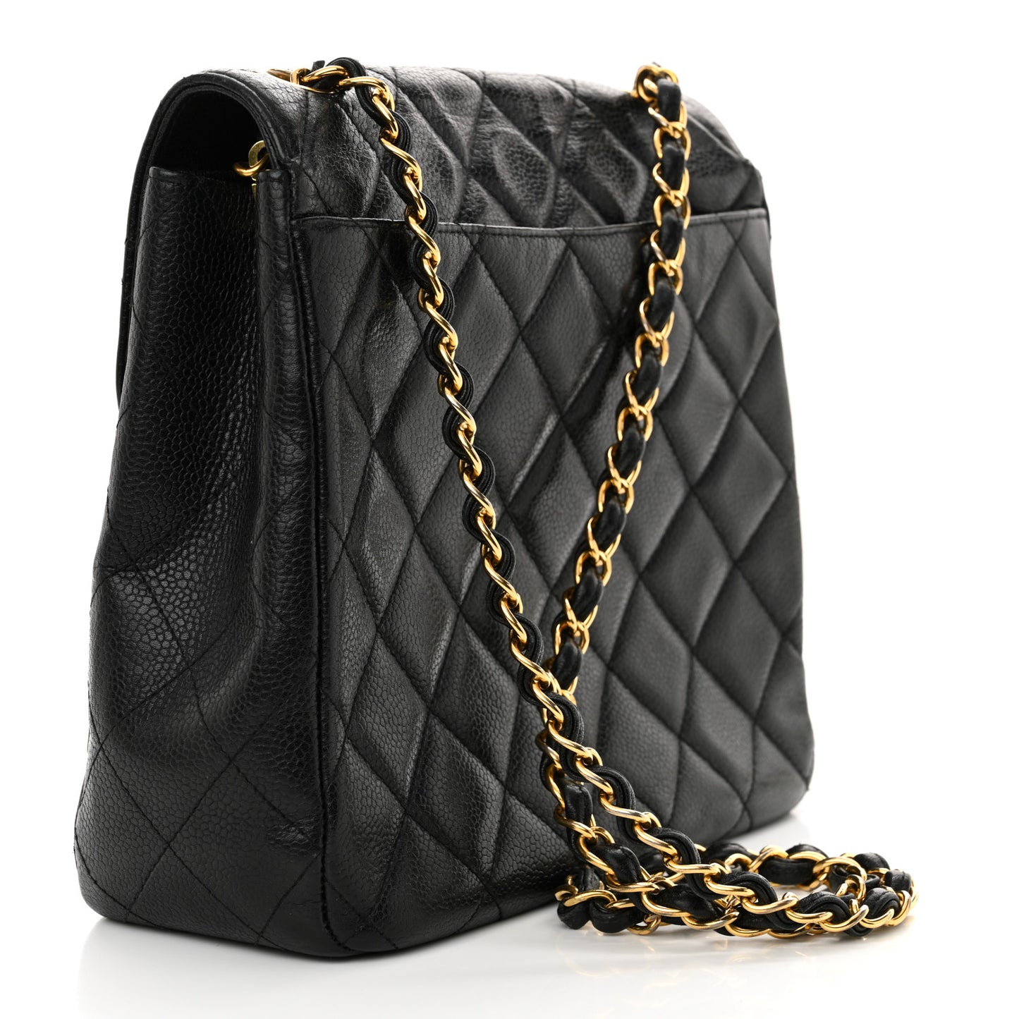 Caviar Quilted Flap Shoulder Bag Black