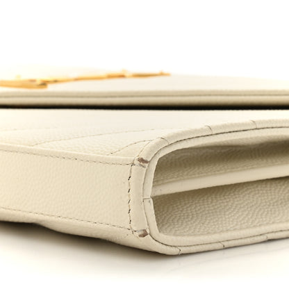 Saint Laurent Grain De Poudre Matelasse Chevron Monogram Chain Wallet Crema Soft 11 of 18