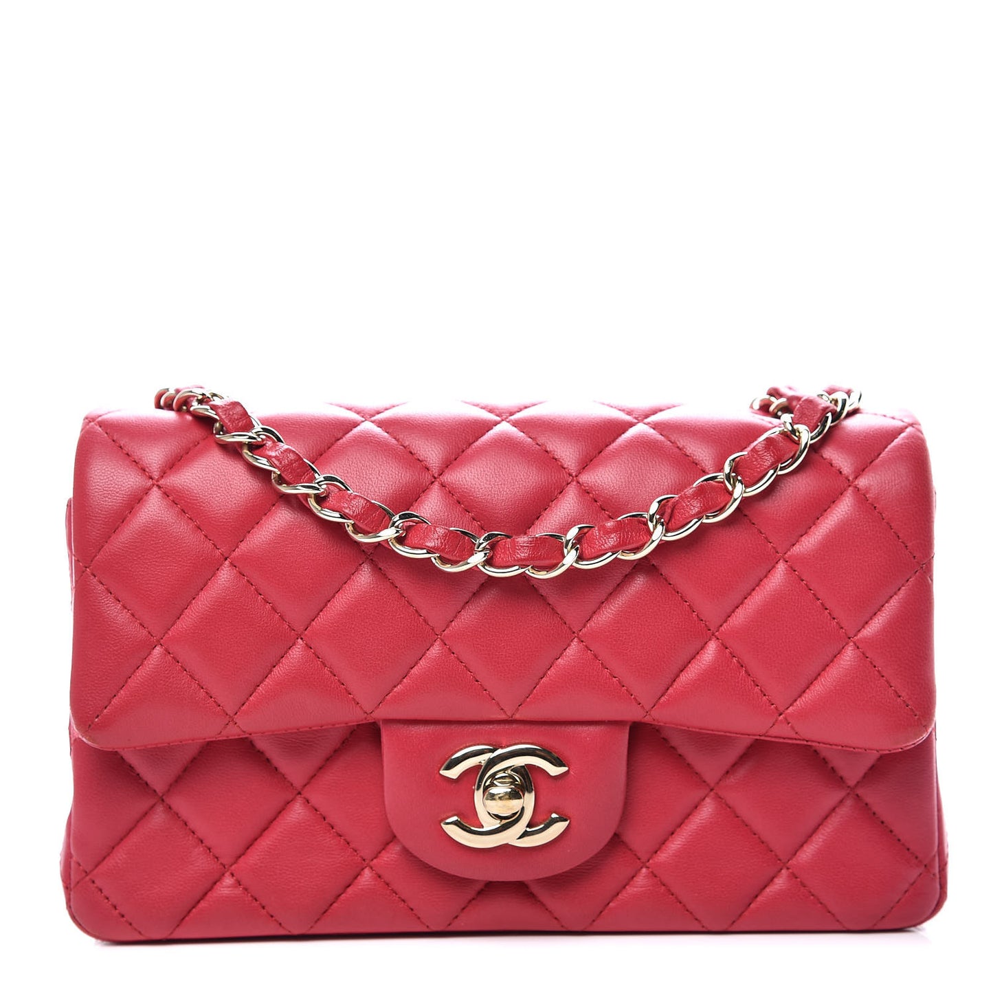 Lambskin Quilted Mini Rectangular Flap Dark Pink