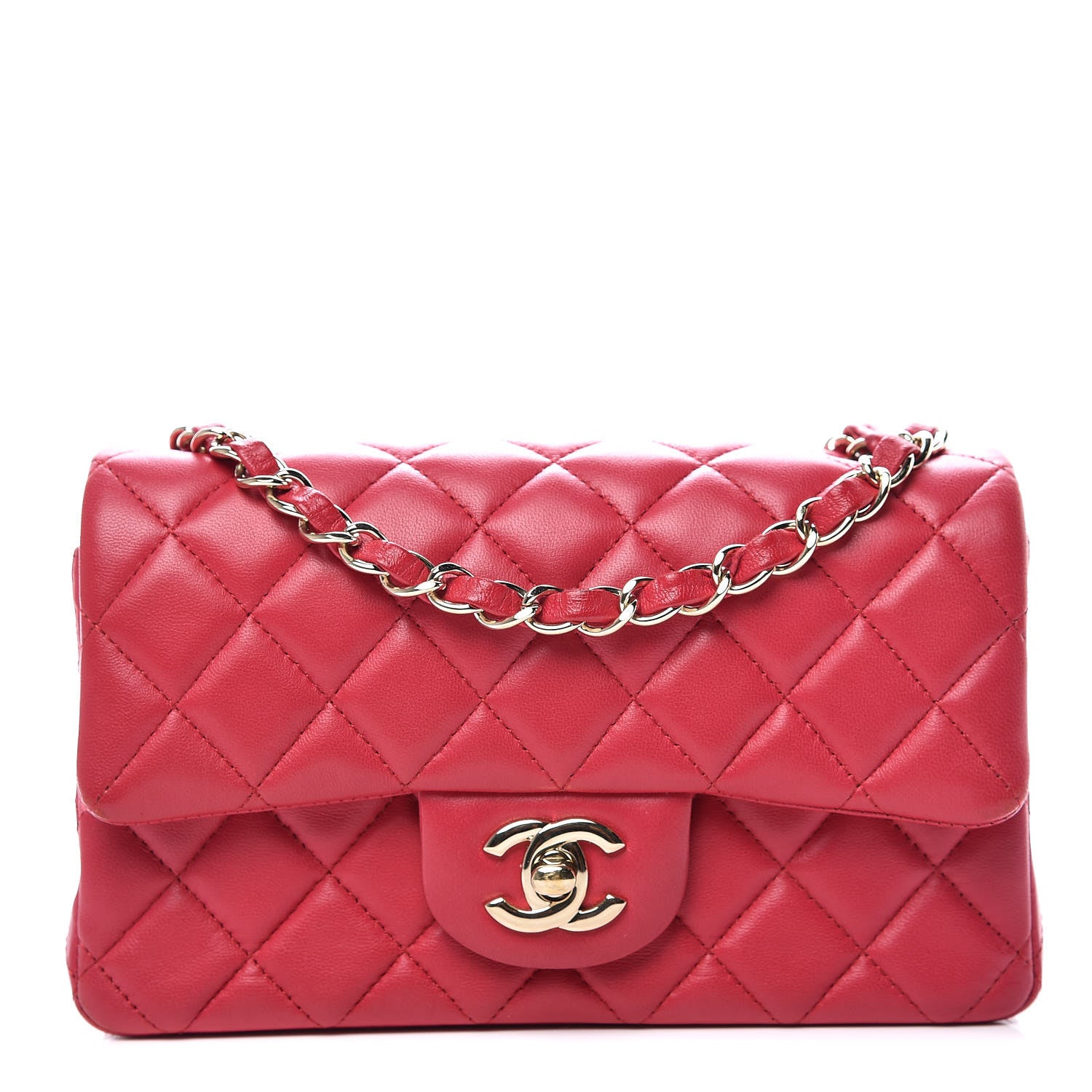 Chanel Lambskin Quilted Mini Rectangular Flap Dark Pink 1 of 14