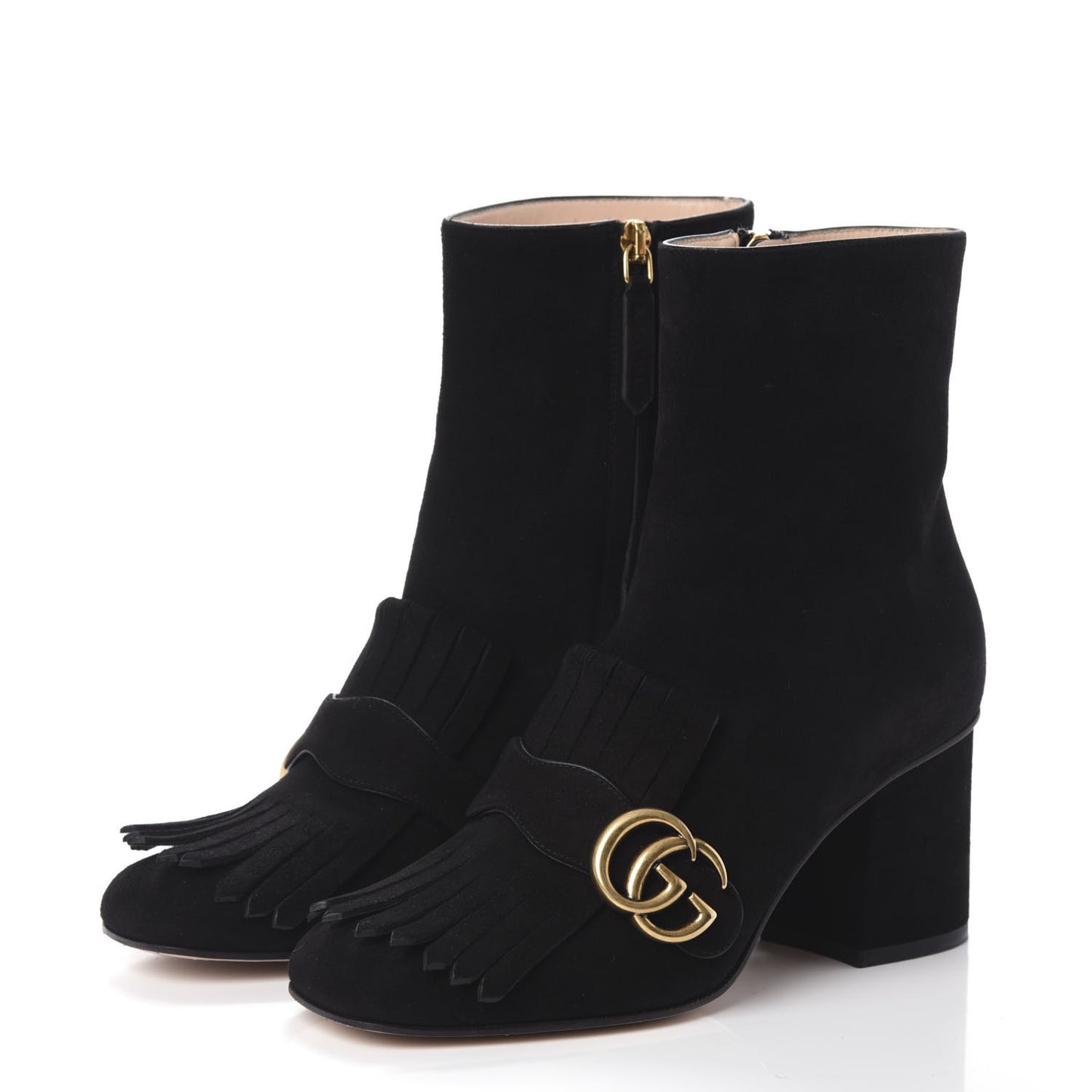 Kid Scamosciato GG Marmont Fringe 75mm Ankle Boots 37 Black