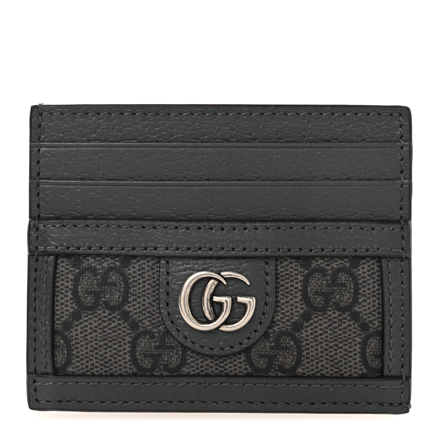GG Supreme Monogram Textured Dollar Calfskin Ophidia Card Holder Grey Black Graphite Grey