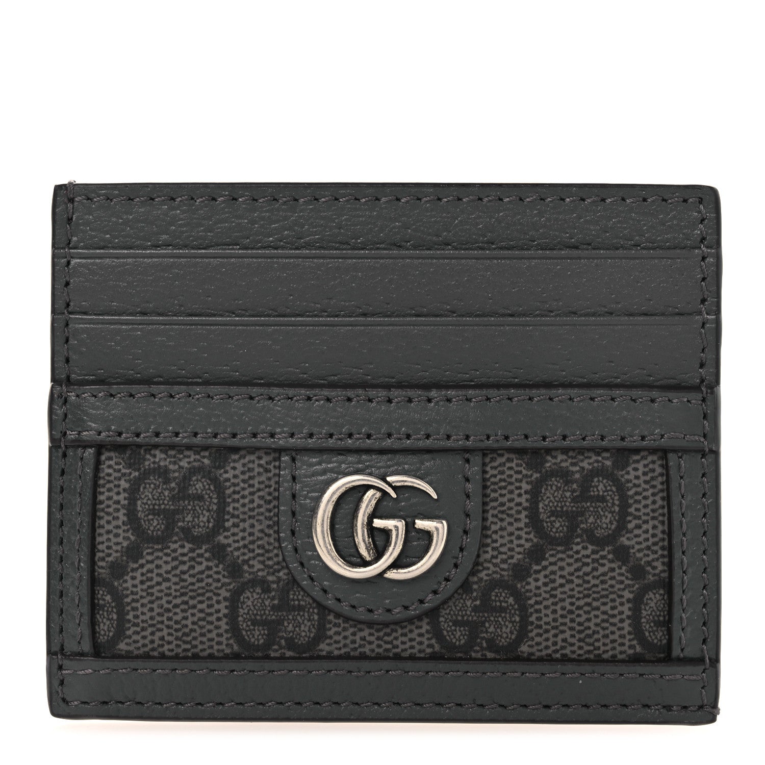 Gucci GG Supreme Monogram Textured Dollar Calfskin Ophidia Card Holder Grey Black Graphite Grey 1 of 6