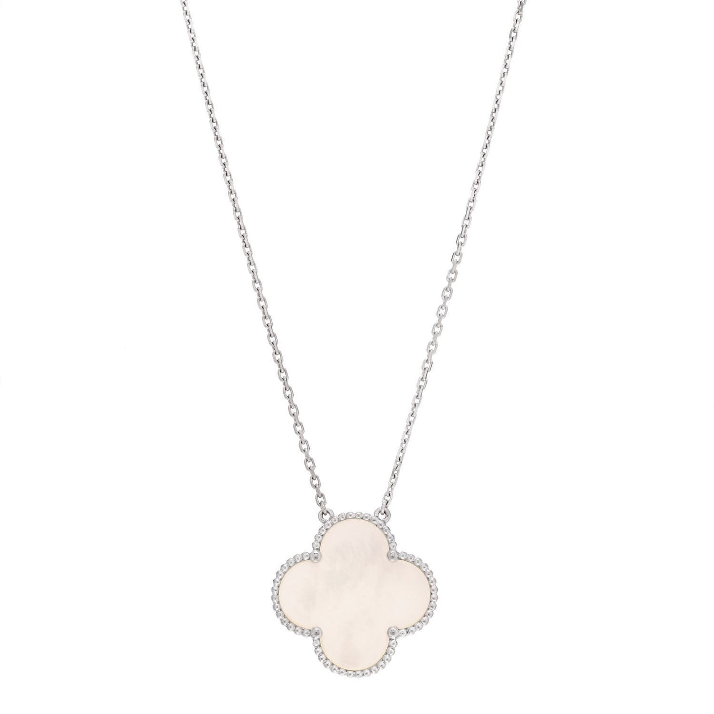 18K White Gold Mother of Pearl Magic Alhambra Pendant Necklace