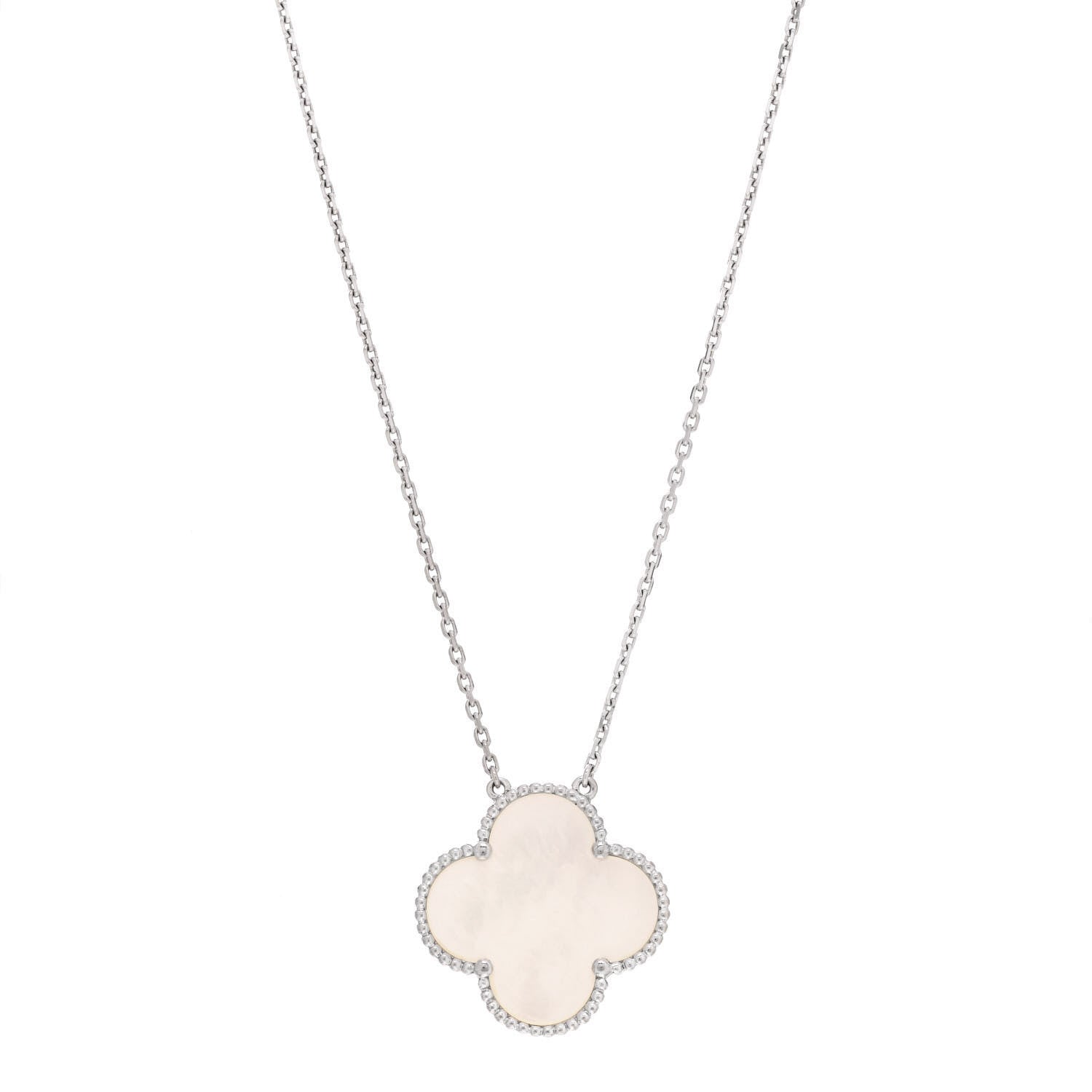 Van Cleef & Arpels 18K White Gold Mother of Pearl Magic Alhambra Pendant Necklace 1 of 5