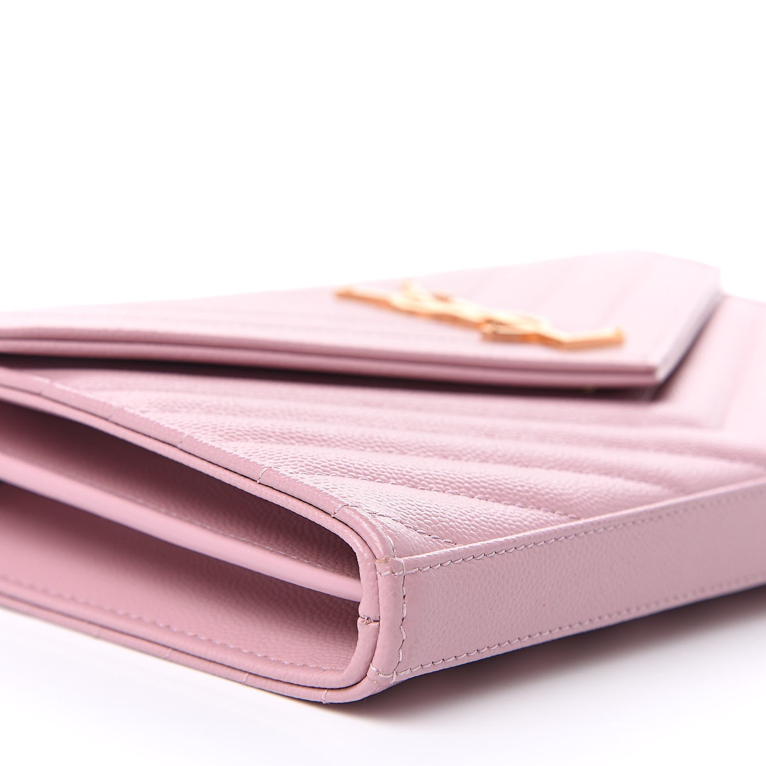 Saint Laurent Grain De Poudre Matelasse Chevron Monogram Chain Wallet Pale Pink 7 of 10