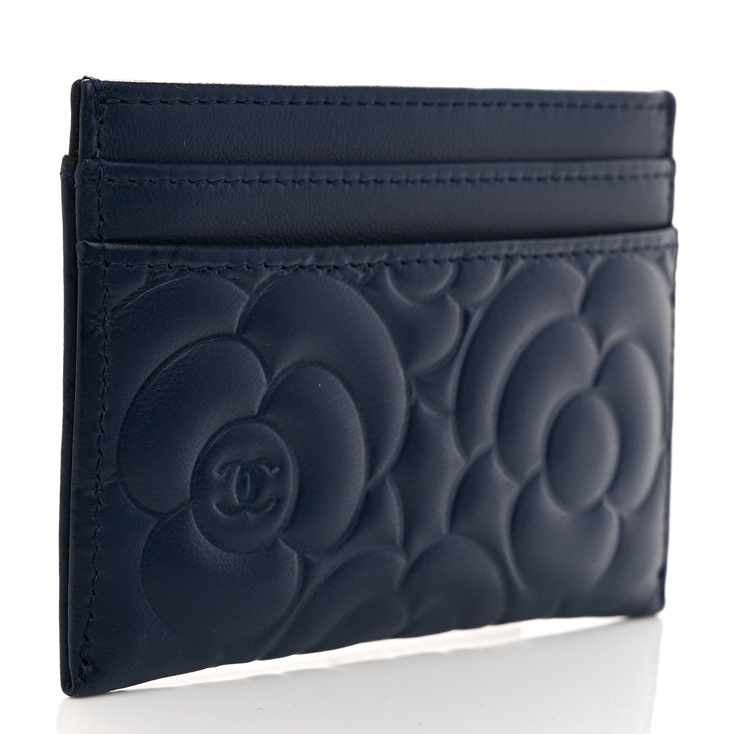 Chanel Lambskin Camellia Embossed Card Holder Navy 3 of 9