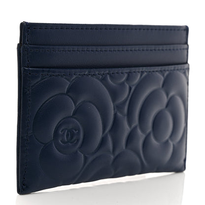 Chanel Lambskin Camellia Embossed Card Holder Navy 3 of 9