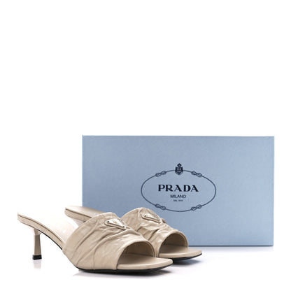 Prada Nappa Antique Metal Triangle Logo 55mm Slide Sandals 37 Deserto 8 of 8
