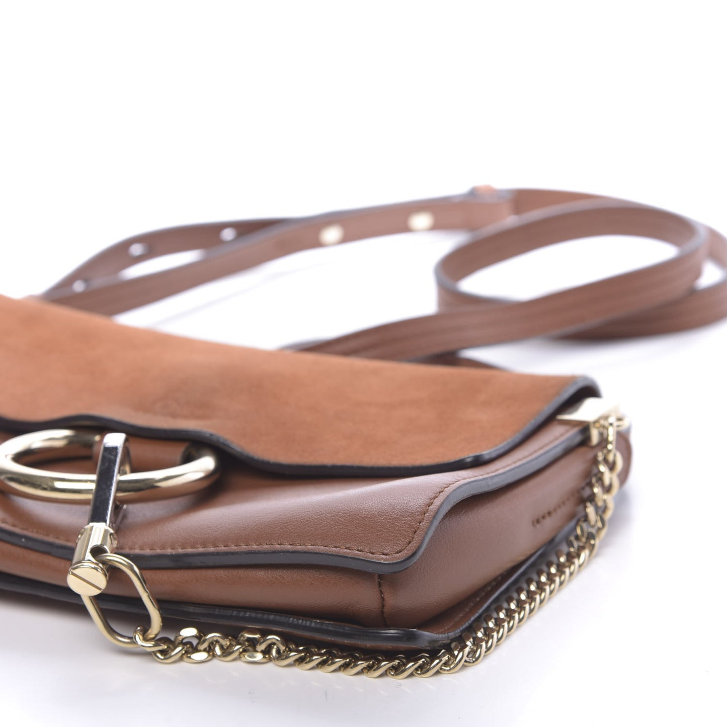 Suede Calfskin Small Faye Shoulder Bag Tobacco