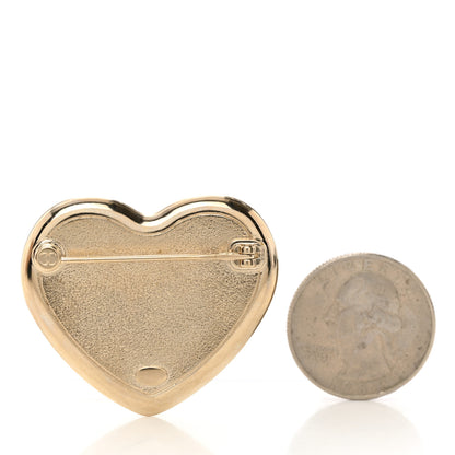 Chanel Resin Crystal CC Heart Brooch Pearly White Gold 2 of 4