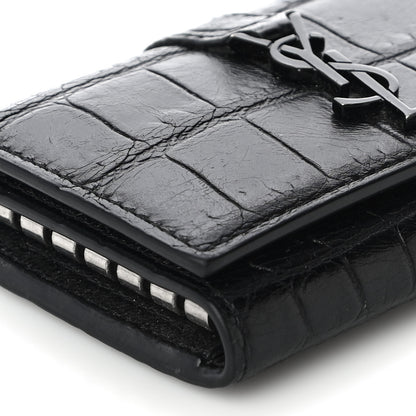 Saint Laurent Calfskin Crocodile Embossed Key Holder Wallet Black 8 of 11