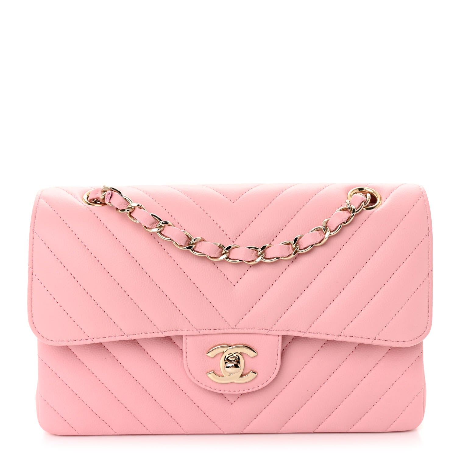 Chanel Caviar Chevron Quilted Small Double Flap Pink 1 of 9