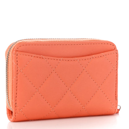 Chanel Lambskin Quilted Zip Around Coin Purse Wallet Coral 3 of 10