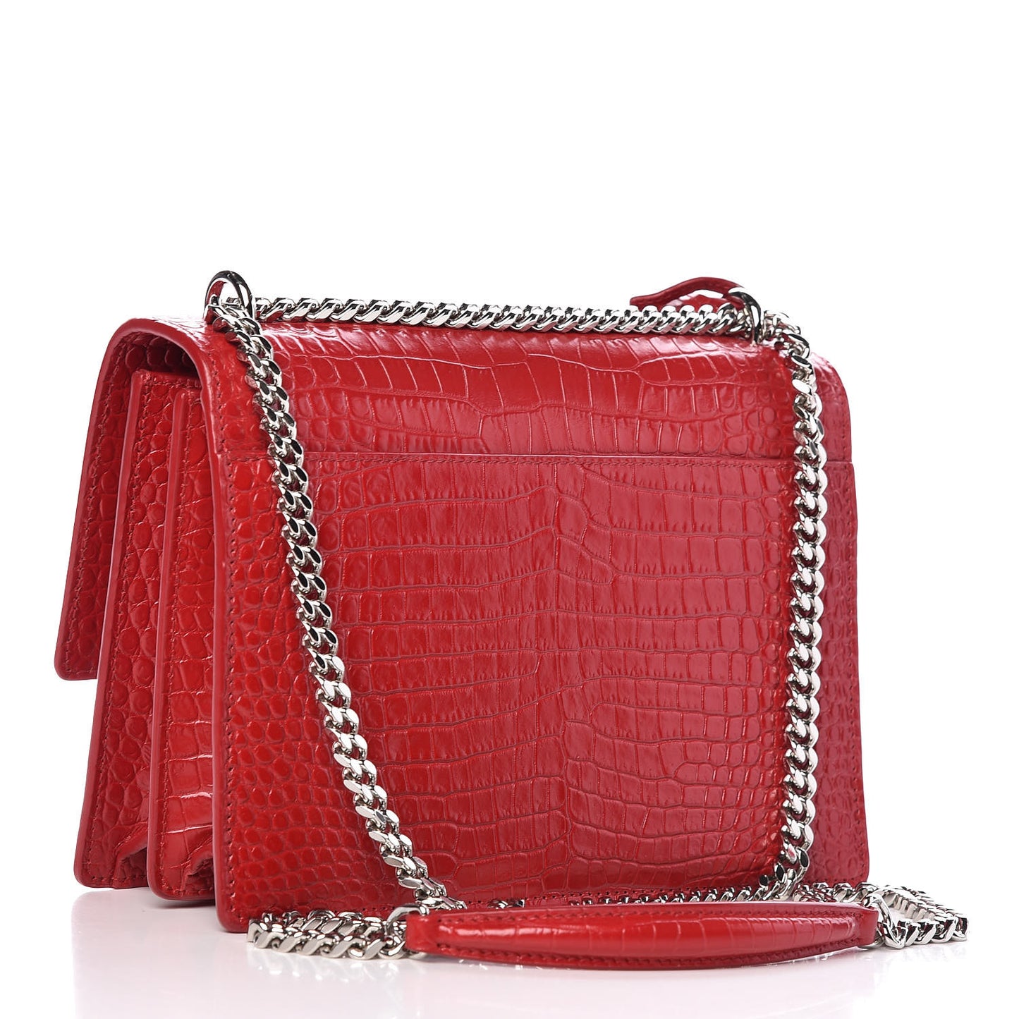 Calfskin Crocodile Embossed Medium Monogram Sunset Rouge Eros