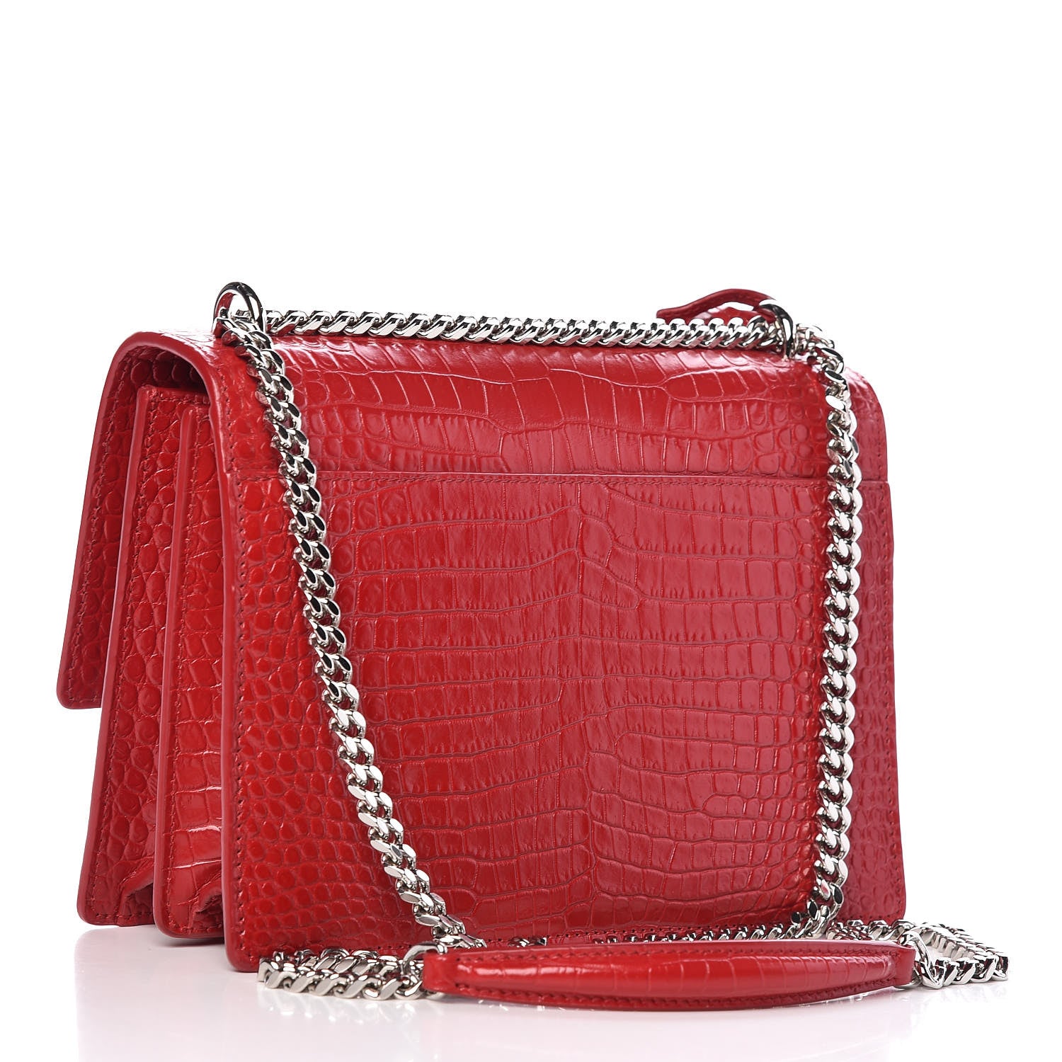Saint Laurent Calfskin Crocodile Embossed Medium Monogram Sunset Rouge Eros 3 of 10