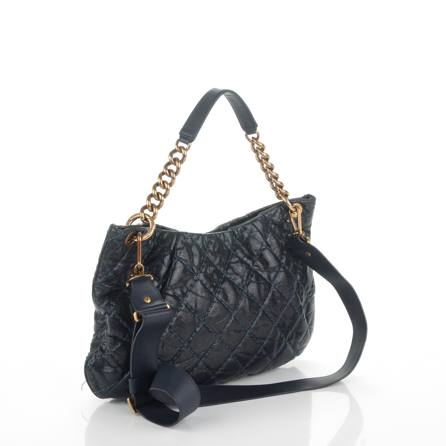 Chanel Crumpled Grained Calfskin Coco Pleats Hobo Dark Blue 3 of 7