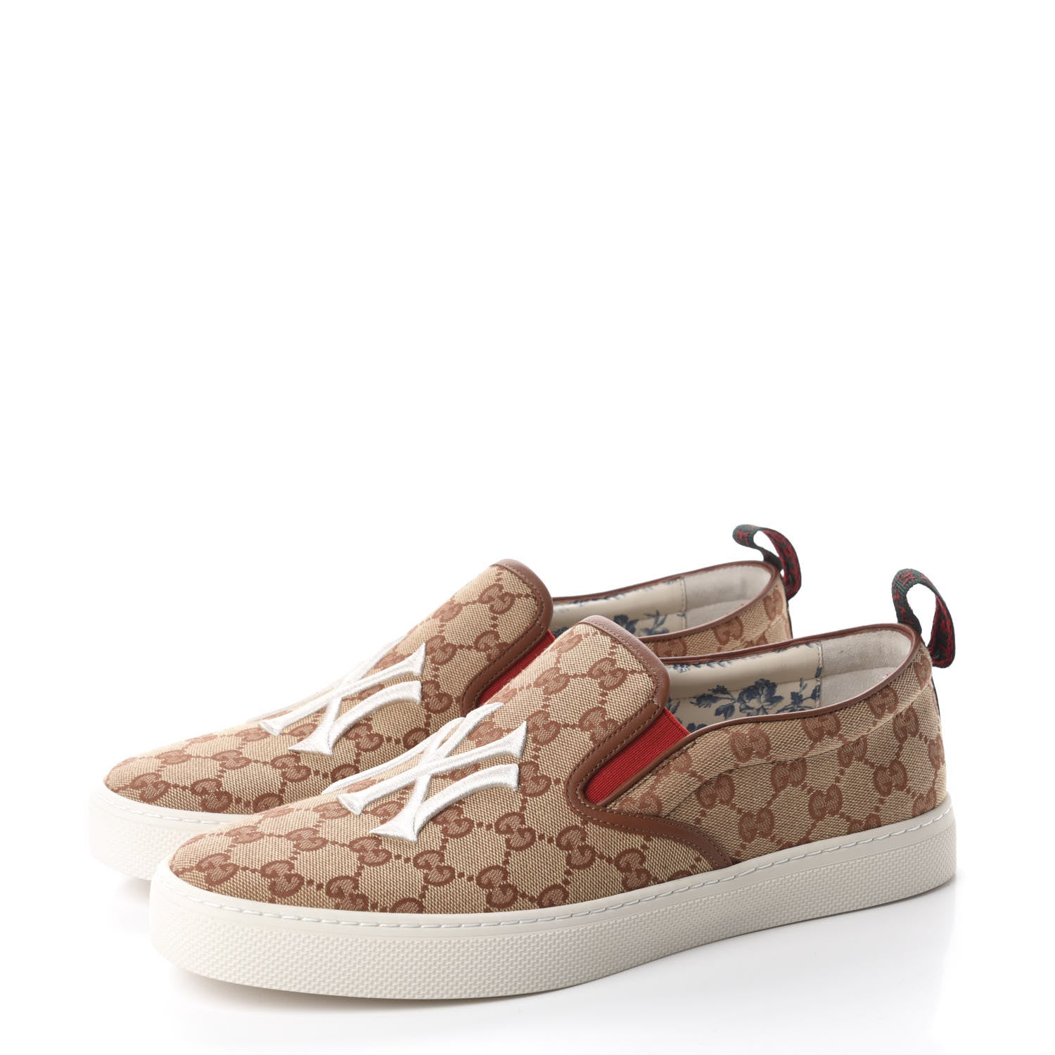 Gucci X MLB GG Monogram NY Yankees Embroidered Mens Slip On Sneakers 11 Beige Ruggine Rust 3 of 10