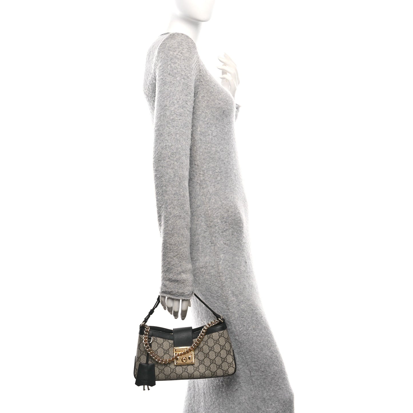 GG Supreme Monogram Calfskin Small Padlock Chain Shoulder Bag Beige Ebony Black