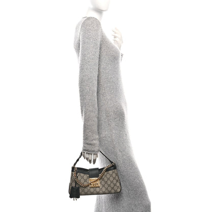 Gucci GG Supreme Monogram Calfskin Small Padlock Chain Shoulder Bag Beige Ebony Black 2 of 9