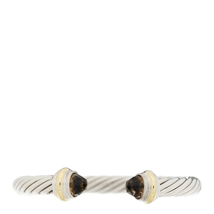 David Yurman Sterling Silver 14K Yellow Gold Smoky Quartz 7mm Cable Classics Bracelet 1 of 3