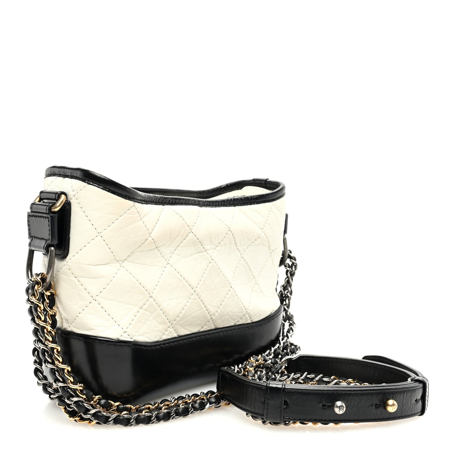 Aged Calfskin Quilted Small Gabrielle Hobo Black White