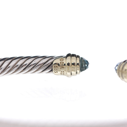 David Yurman Sterling Silver 14K Yellow Gold Blue Topaz 5mm Cable Classics Petite Color Bracelet 3 of 4