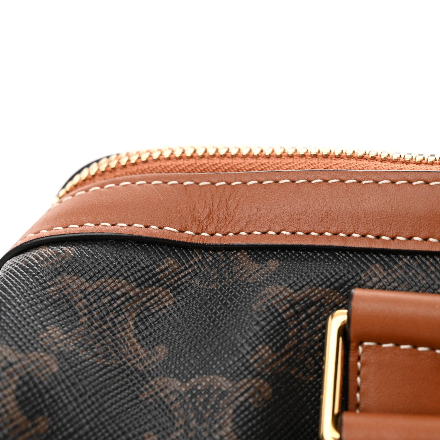 Celine Triomphe Canvas Calfskin Boston Bag Tan 14 of 16