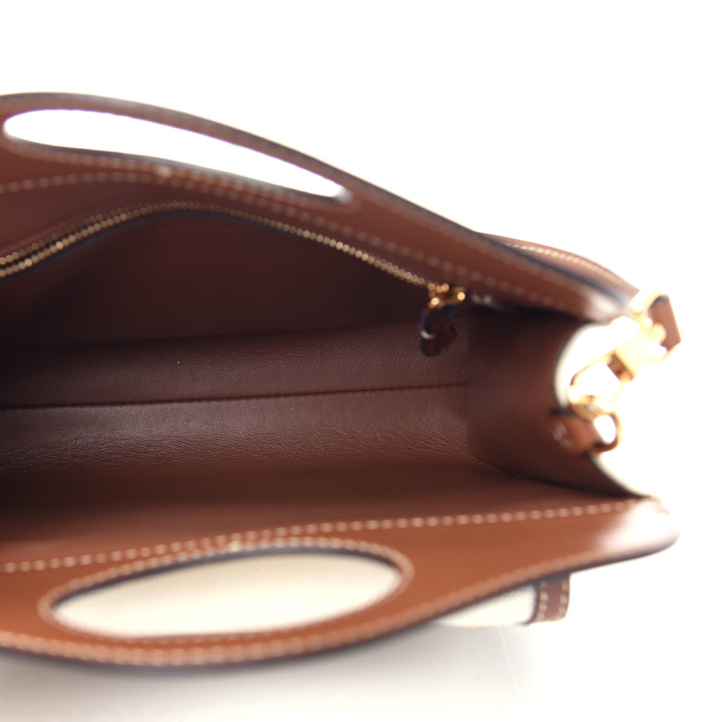 Canvas Smooth Calfskin Two Tone Mini Pocket Bag Natural Malt Brown