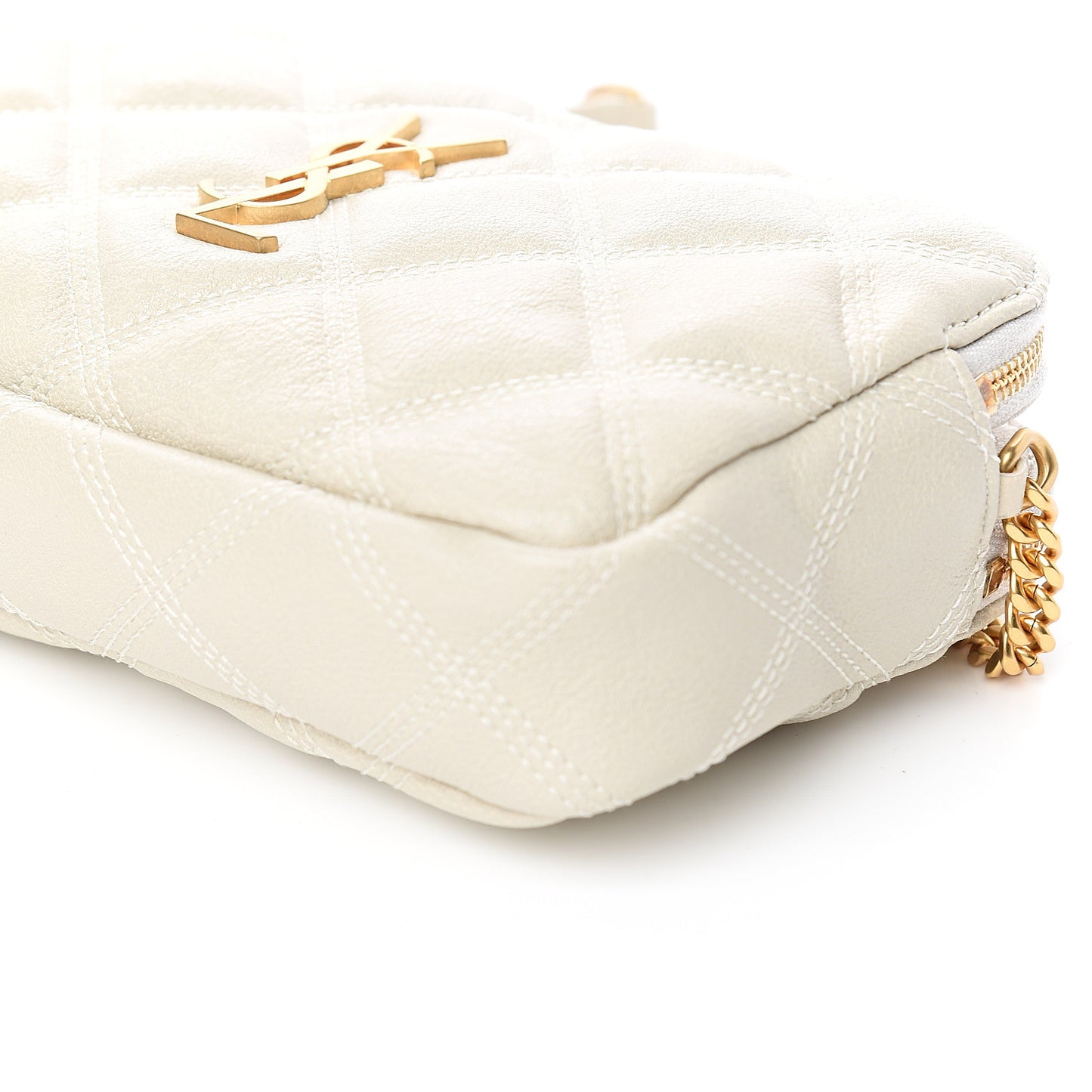 Grained Lambskin Quilted Mini Becky Double Zip Bag Vintage White