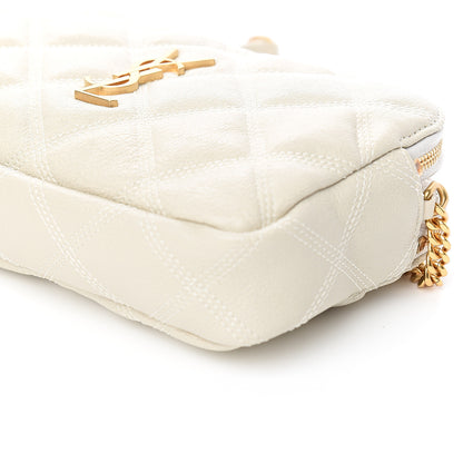 Saint Laurent Grained Lambskin Quilted Mini Becky Double Zip Bag Vintage White 10 of 11