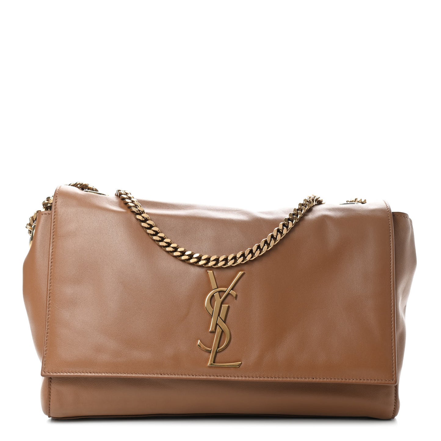 Smooth Calfskin Suede Medium Reversible Monogram Kate Satchel Light Ochre