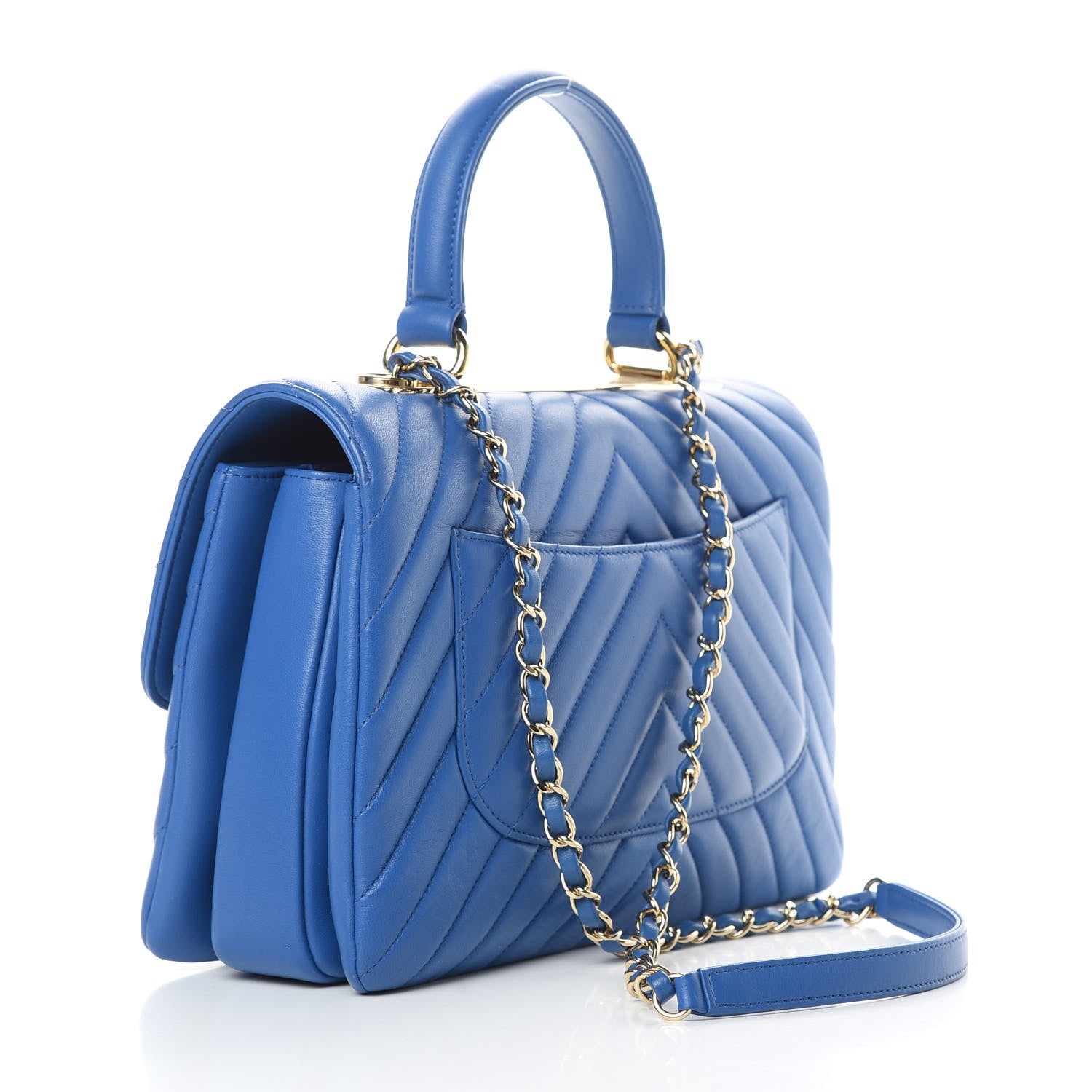 Chanel Lambskin Chevron Quilted Medium Trendy CC Dual Handle Flap Bag Blue 3 of 13