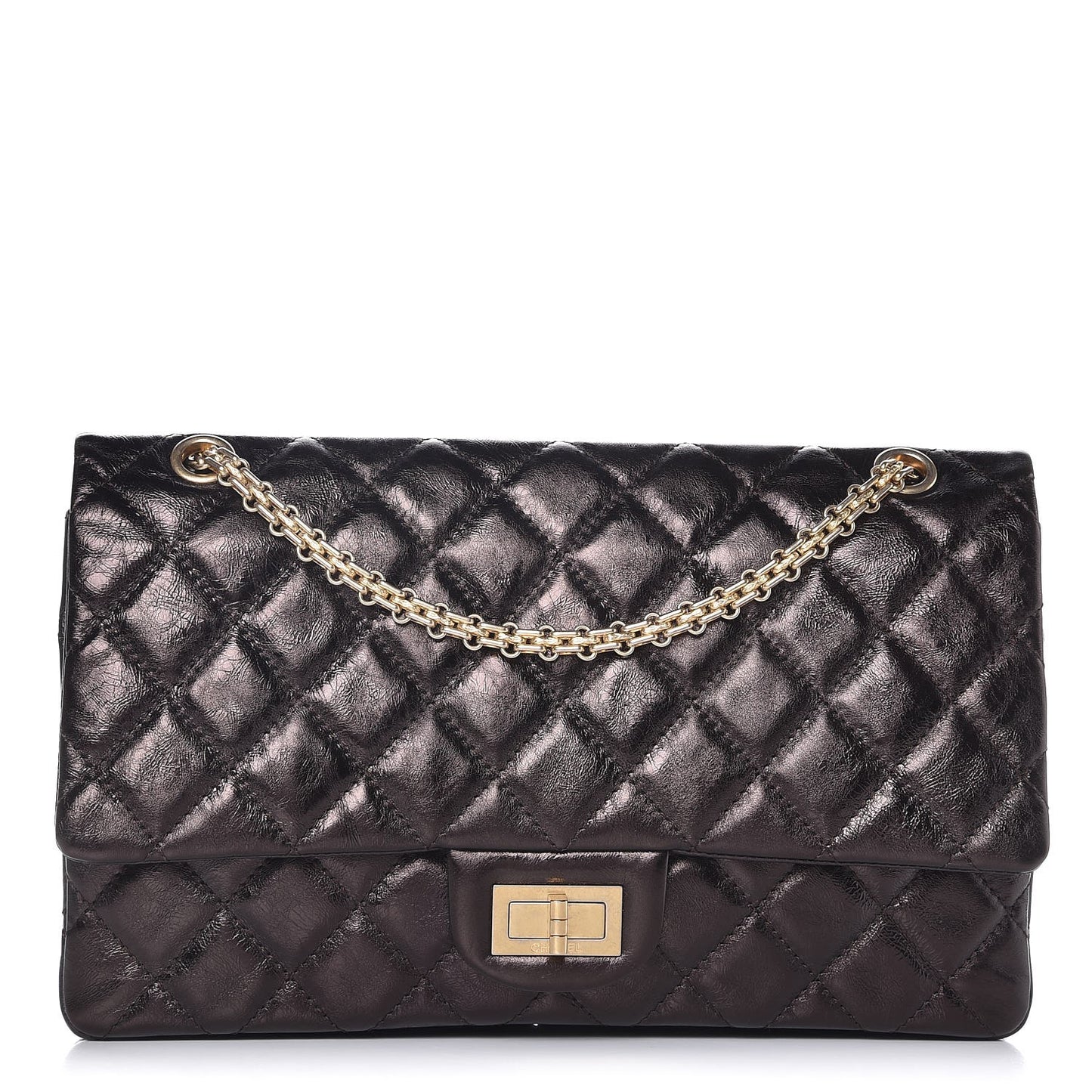 Glazed Aged Calfskin Quilted 2.55 Reissue 227 Flap Dark Brown