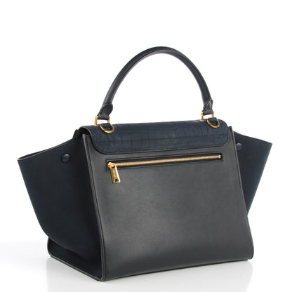 Celine Nubuck Crocodile Embossed Medium Trapeze Navy 3 of 8