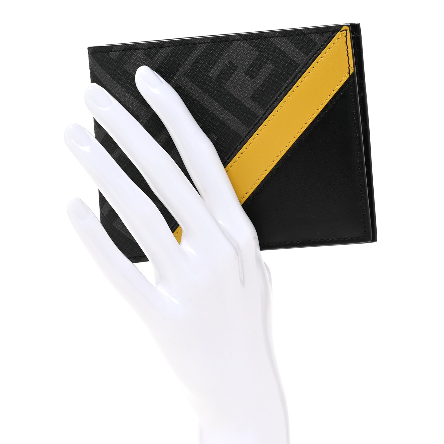 Glazed Fabric Vitello King FF 1974 Diagonal Bi-Fold Wallet Grey Black Sunflower