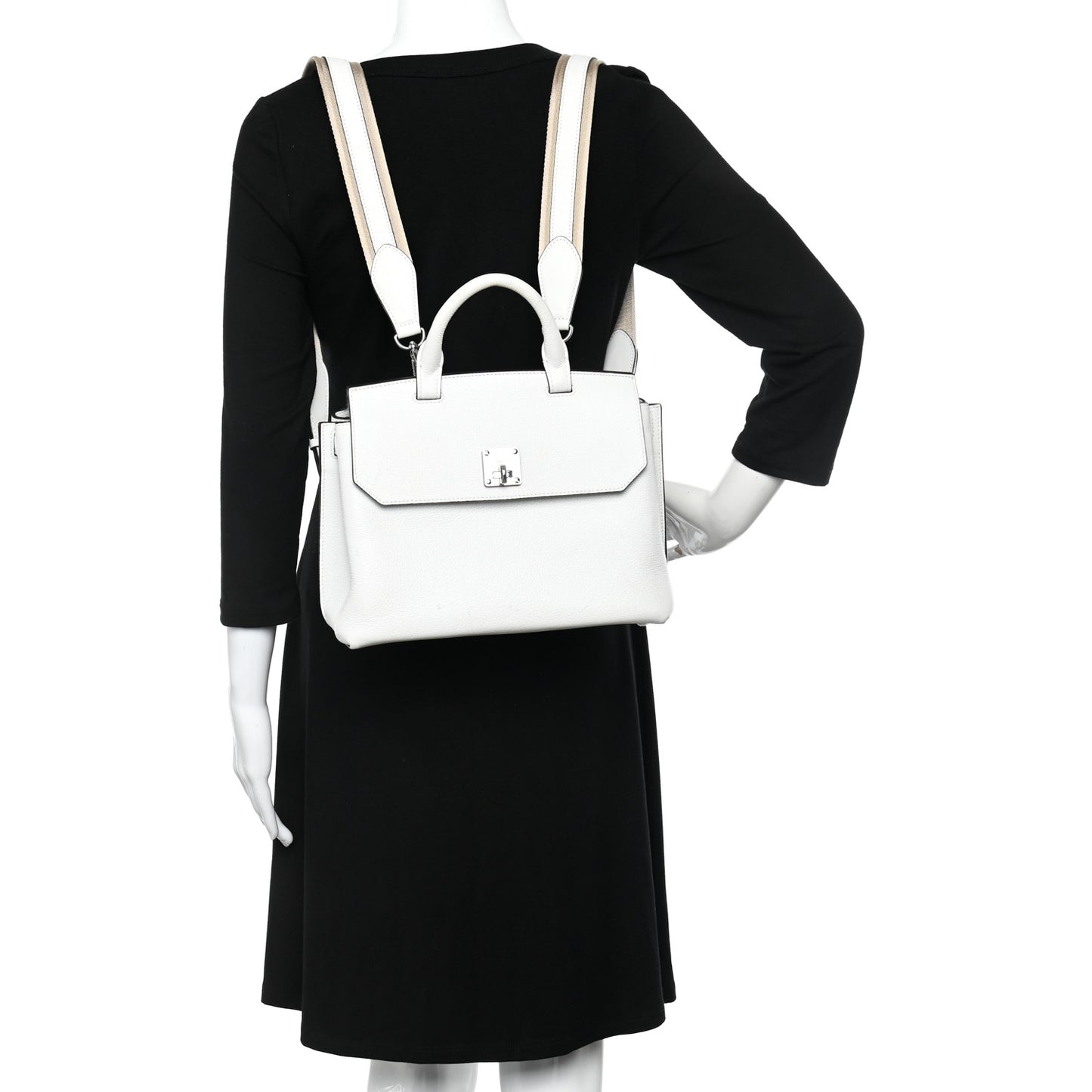 Grained Calfskin Medium Milla Convertible Backpack White Flake