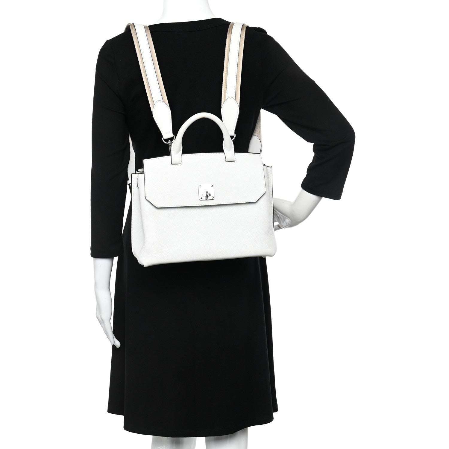 MCM Grained Calfskin Medium Milla Convertible Backpack White Flake 2 of 15