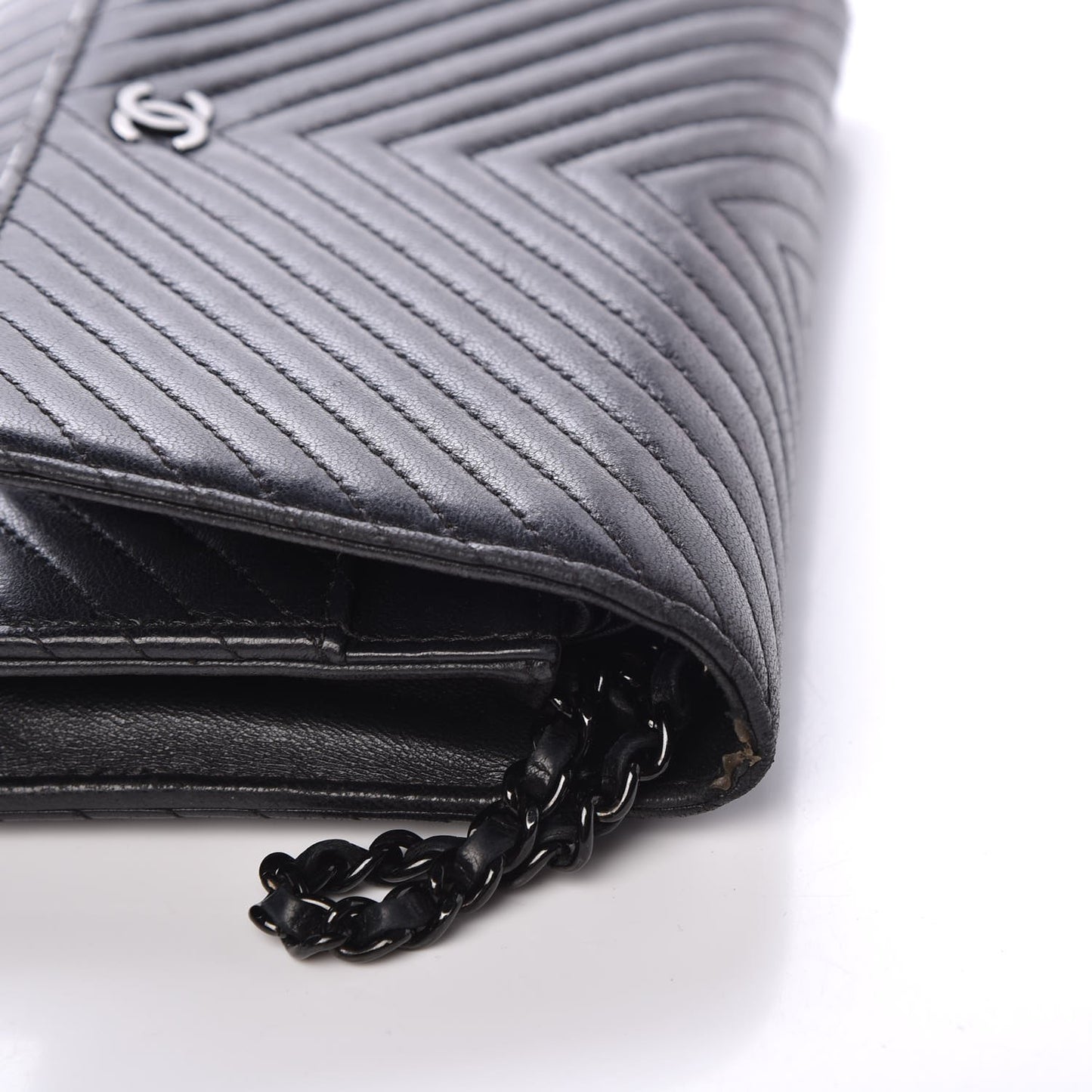 Lambskin Chevron Quilted Wallet On Chain WOC So Black