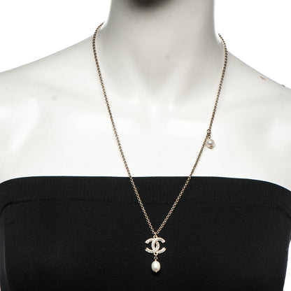 Chanel Pearl Crystal CC Drop Necklace Gold 2 of 5