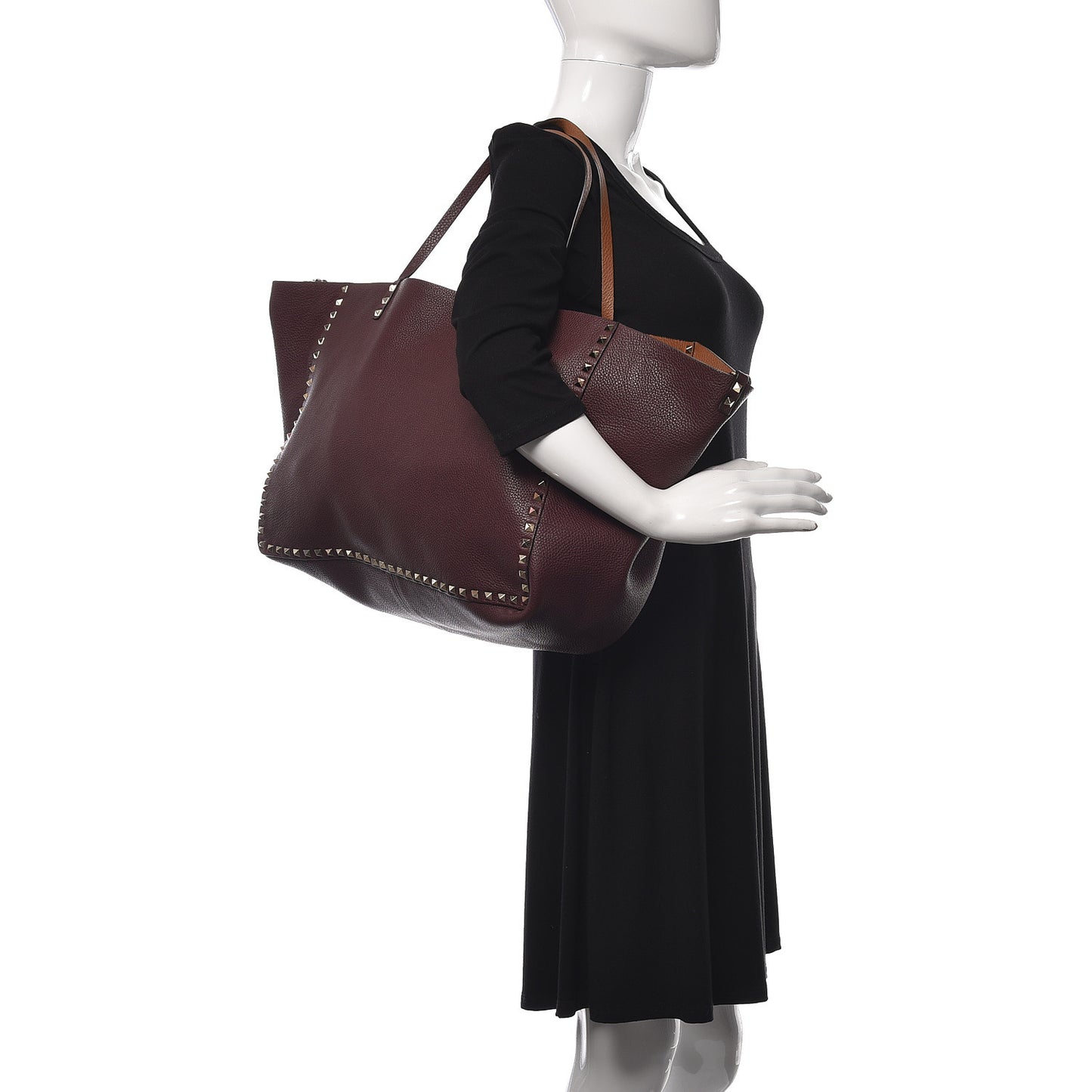 Grained Calfskin Large Rockstud Reversible Tote Light Cuir Rubin