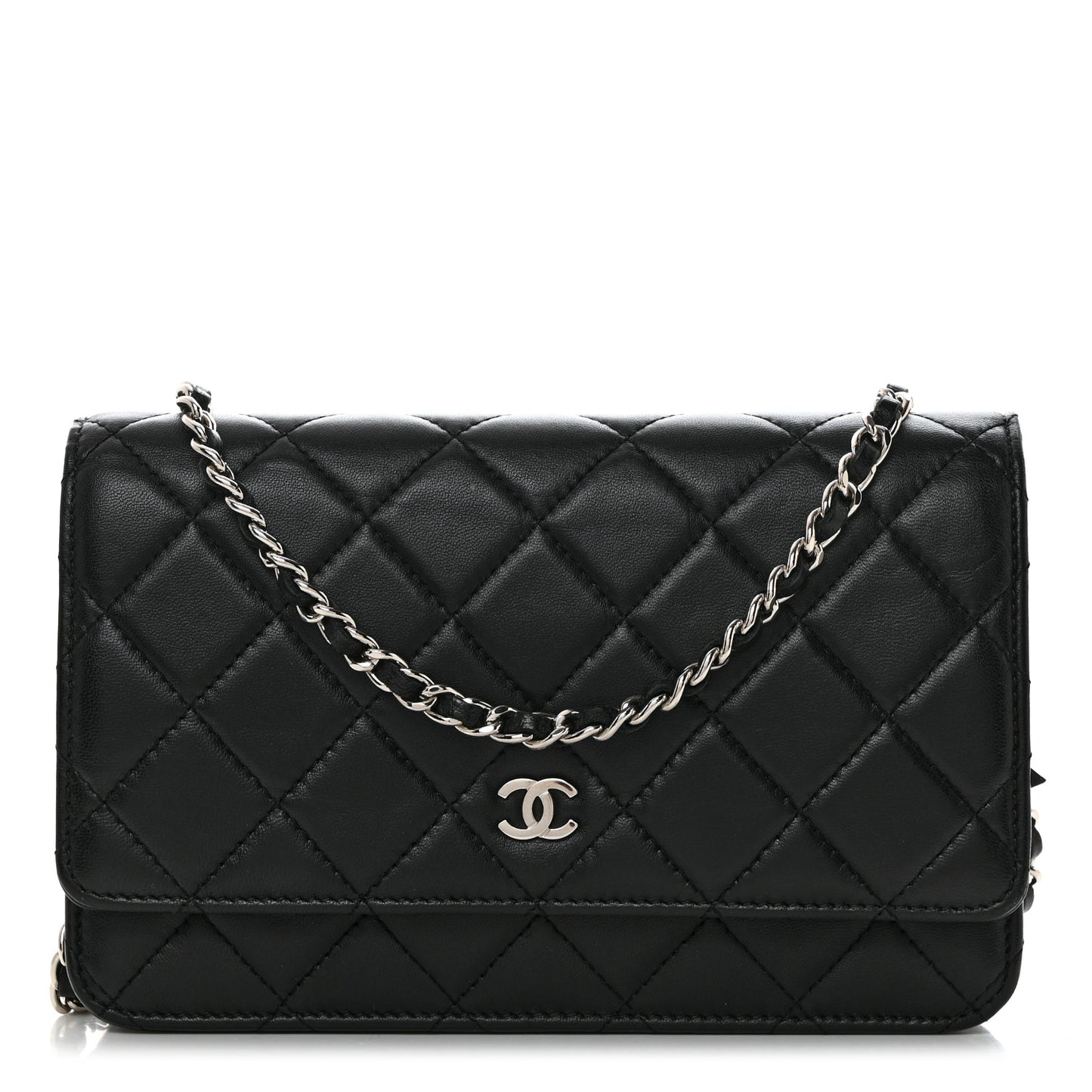 Lambskin Quilted Wallet On Chain WOC Black