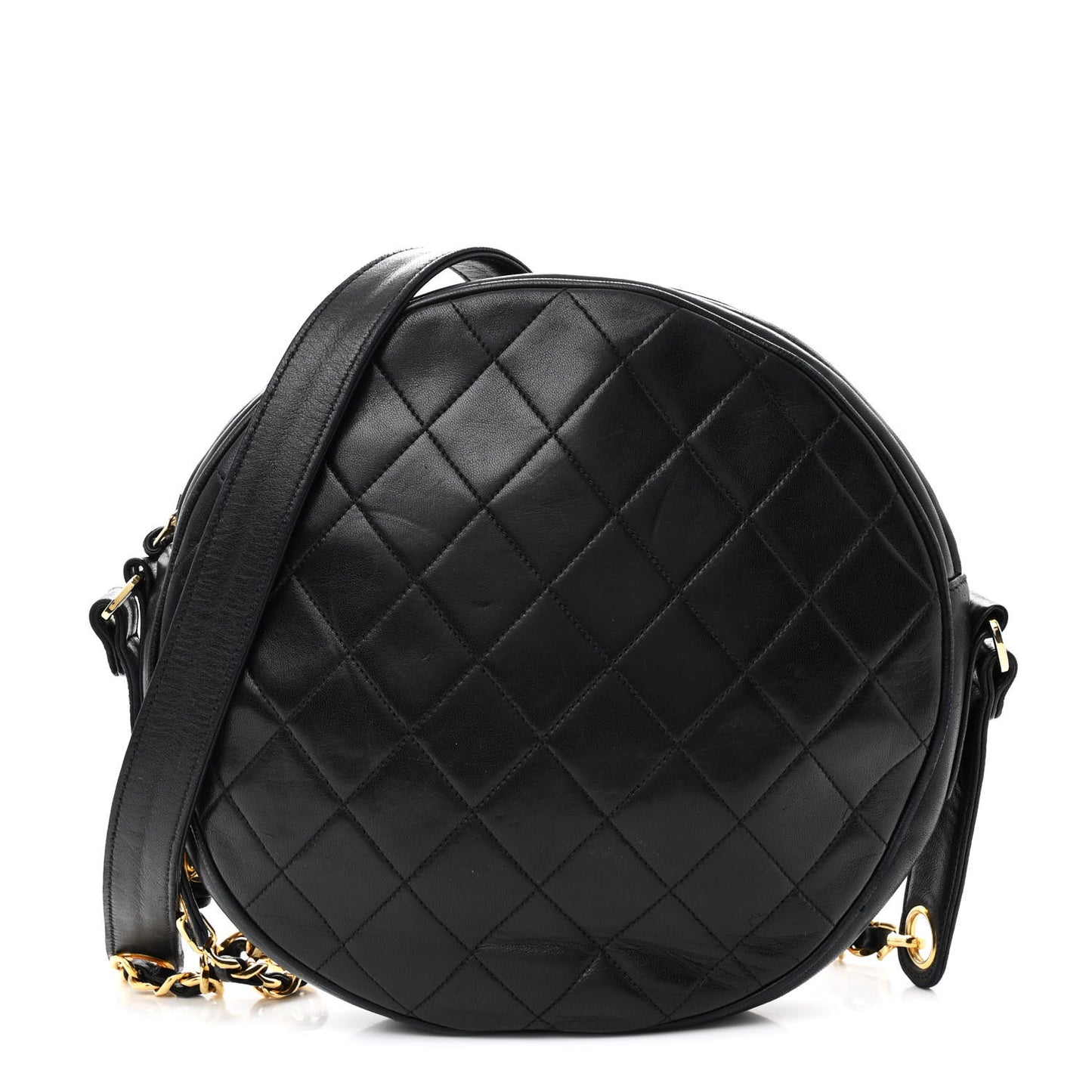 Lambskin Quilted Round Tassel Crossbody Bag Black